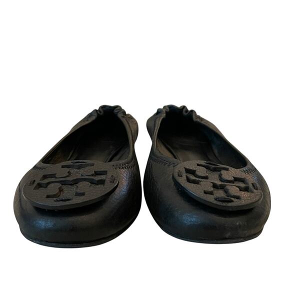 TORY BURCH Reva Scrunch Black Leather Ballet Flats Logo Women's Size US 8 - Picture 3 of 13